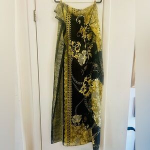 VTG Silk Baroque Lace Floral Oversized Rolled Edge Victorian Scarf Wrap